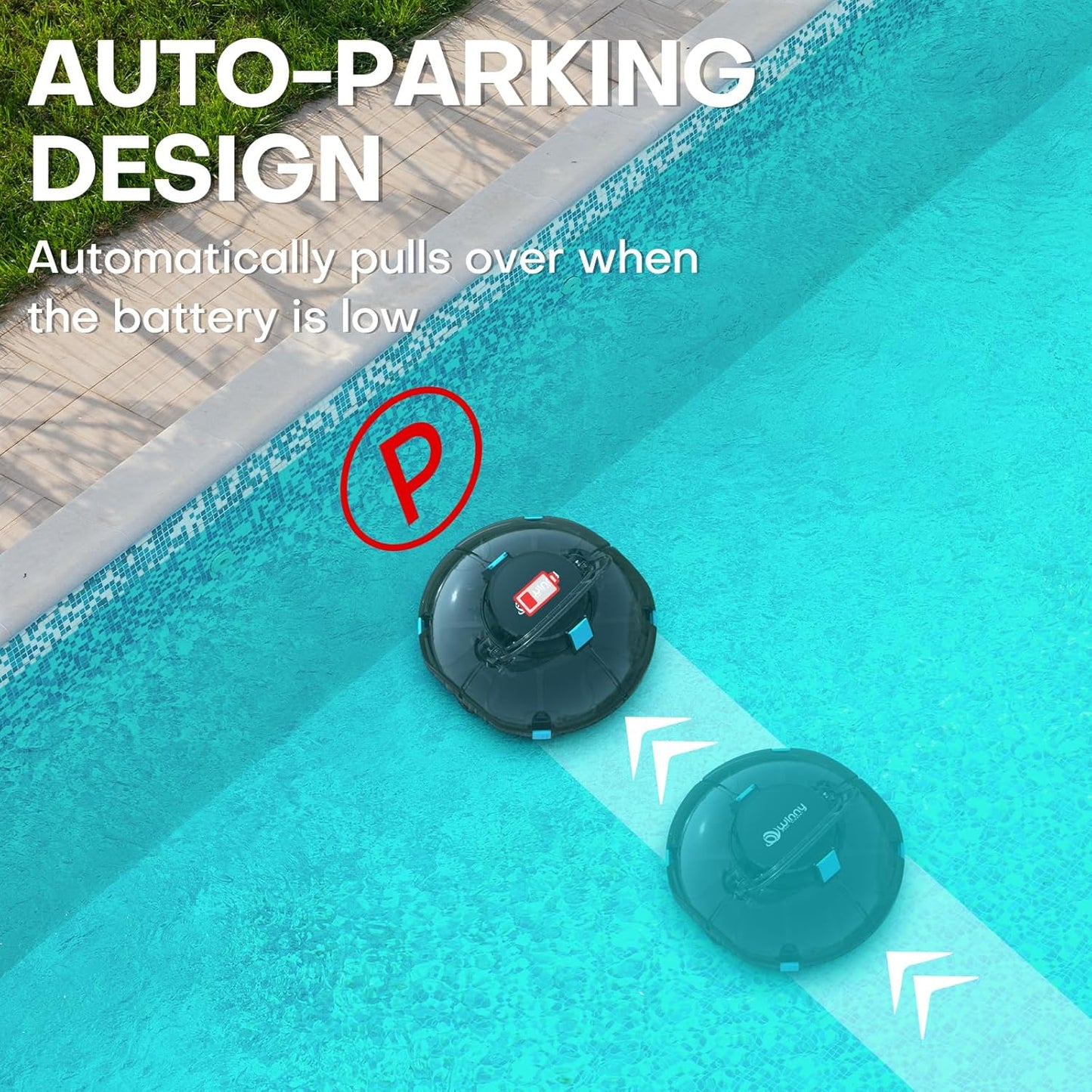 Cordless Robotic Pool Cleaner,Powerful Suction & Dual-Layer Filtration Automatic Vacuum for Above-Ground Pools up to 645 Sq. Ft, Portable, Self-Parking