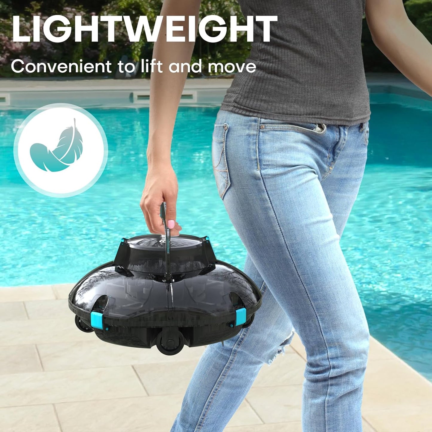 Cordless Robotic Pool Cleaner,Powerful Suction & Dual-Layer Filtration Automatic Vacuum for Above-Ground Pools up to 645 Sq. Ft, Portable, Self-Parking