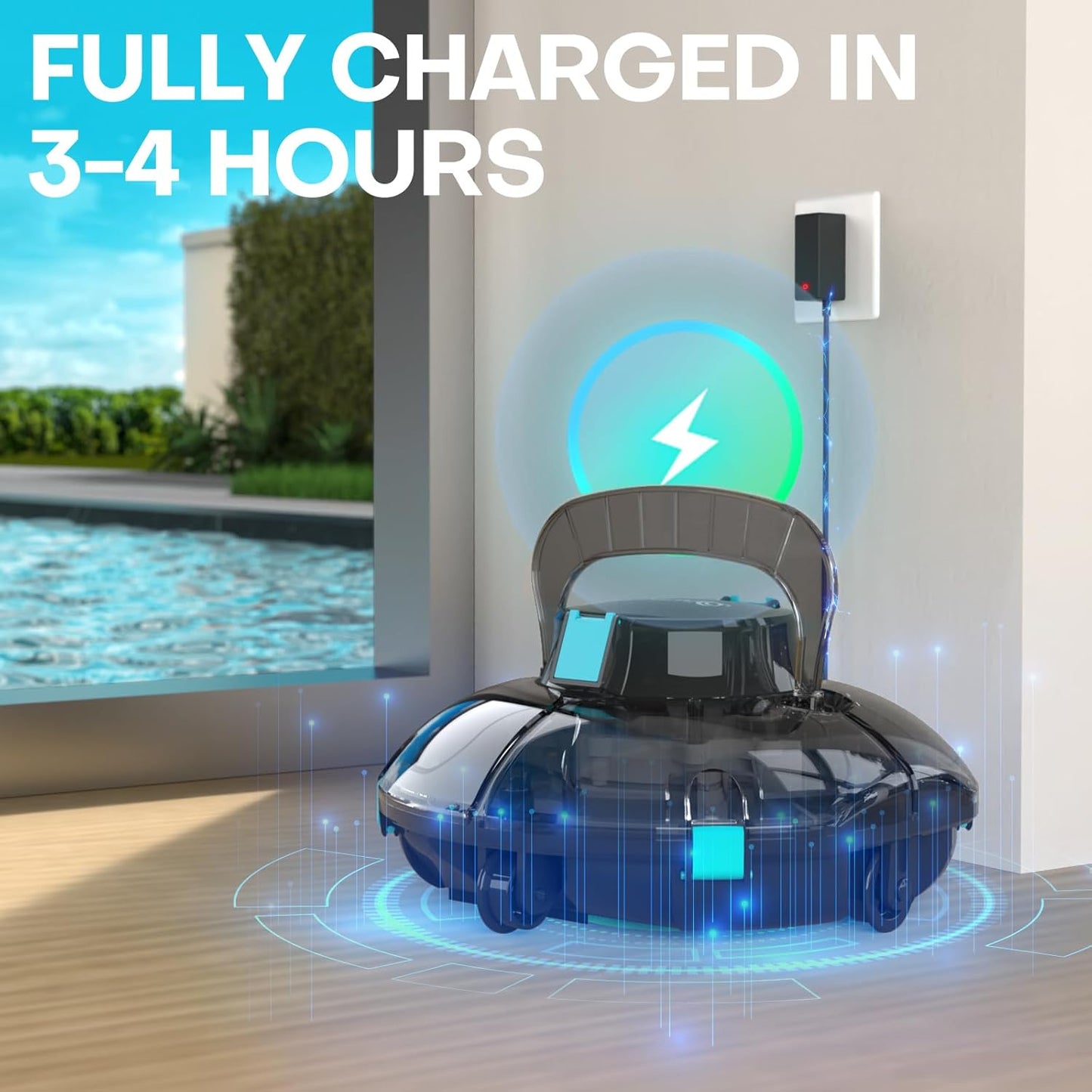 Cordless Robotic Pool Cleaner,Powerful Suction & Dual-Layer Filtration Automatic Vacuum for Above-Ground Pools up to 645 Sq. Ft, Portable, Self-Parking