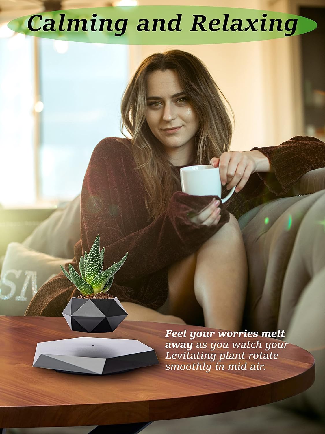 BandD Levitating Plant Pot - Floating Plant Pot for Small Plants. Levitating Decor for Home & Office Magnetic Floating Levitating Display (Black)