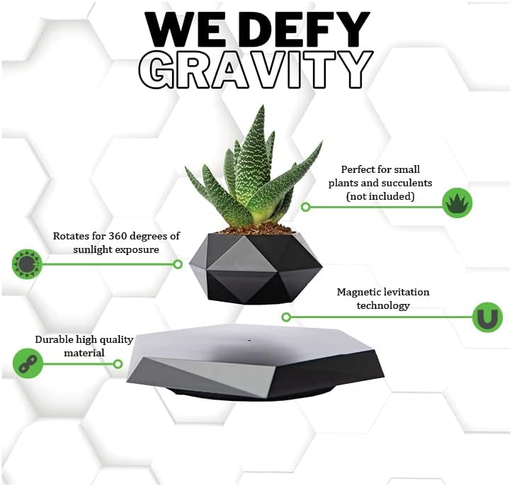 BandD Levitating Plant Pot - Floating Plant Pot for Small Plants. Levitating Decor for Home & Office Magnetic Floating Levitating Display (Black)