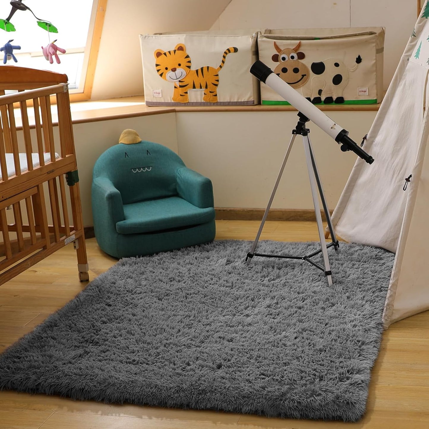 Ophanie Area Rugs for Bedroom Room, Grey Fluffy Fuzzy Shag Shaggy Soft Plush Carpet, 4x6 Indoor Floor Gray Rug for Kids Home Dorm Decor Aesthetic