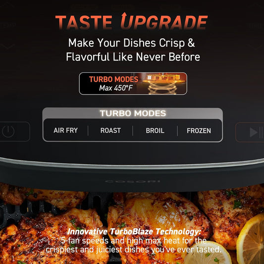 COSORI Air Fryer 9-in-1, Compact & Large 6-Qt, Fast Turbo Modes, 90–450°F Precise Heat for Even Results, Up to 95% Less Oil*, Roast, Bake, Dry, Reheat, Frozen, Broil, Proof, 120V, TurboBlaze