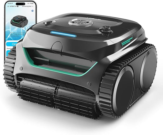 WYBOT C2 Robotic Pool Cleaner, Cordless Pool Vacuum for Inground Pools up to 2152 Sq.ft, Dual Filtration, Powerful Suction, Wall Climbing & Waterline Cleaning