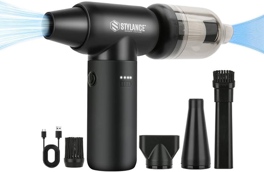 Compressed Air Duster - Barber Blower, Electric Duster, 3 Gear Mini Portable Jet Dry Air Blower, Cordless Vacuum Cleaner, for PC, Office,Salon, Fan, Laptop, Keyboard, Car (Black)
