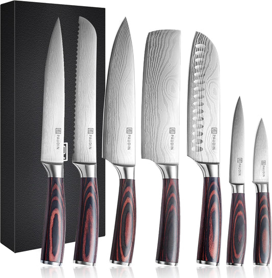 PAUDIN Chef Knife Set, 7 Pieces Kitchen Knife Set, High Carbon Stainless Steel, Ultra Sharp Knife Set