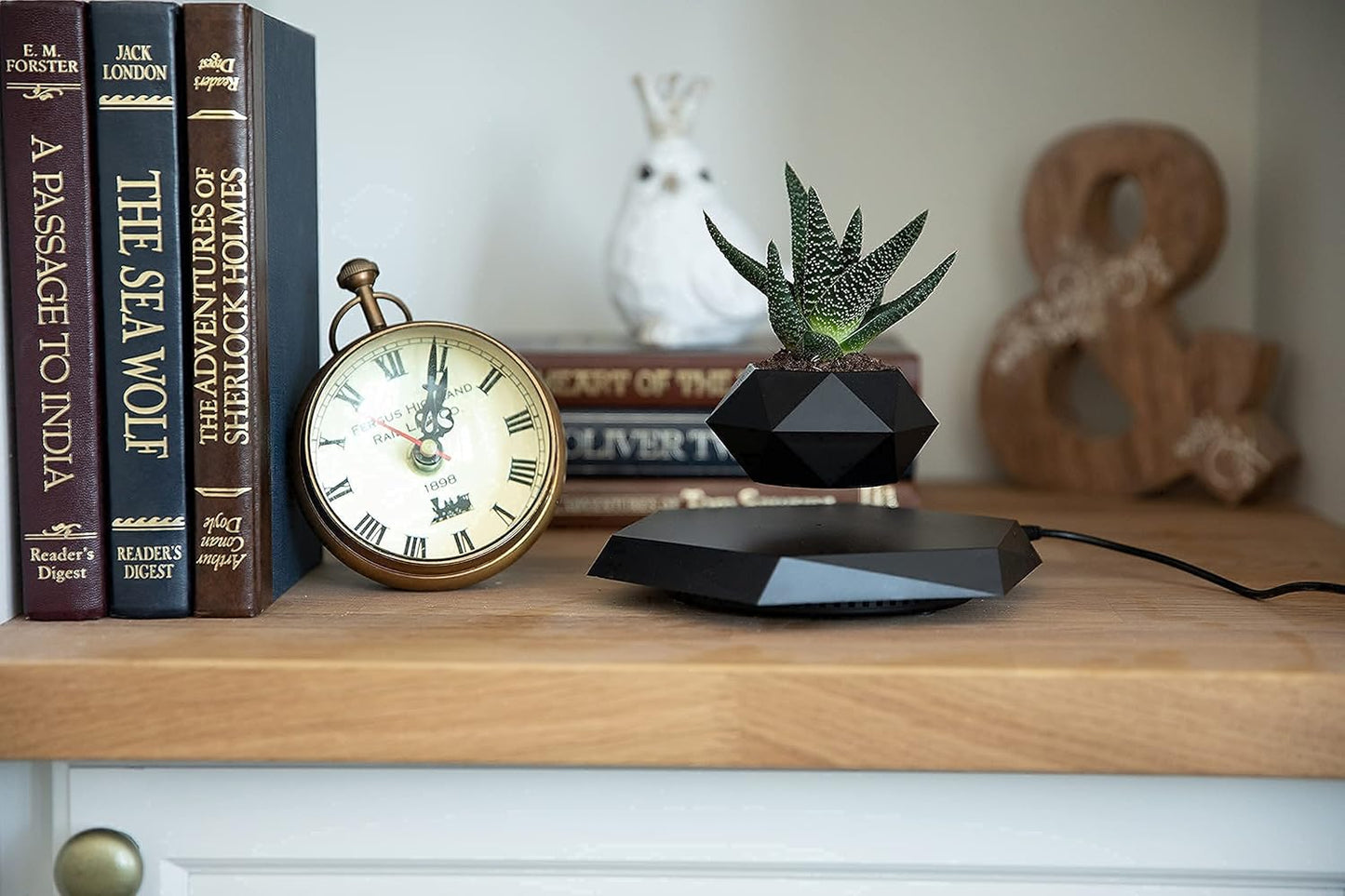 BandD Levitating Plant Pot - Floating Plant Pot for Small Plants. Levitating Decor for Home & Office Magnetic Floating Levitating Display (Black)