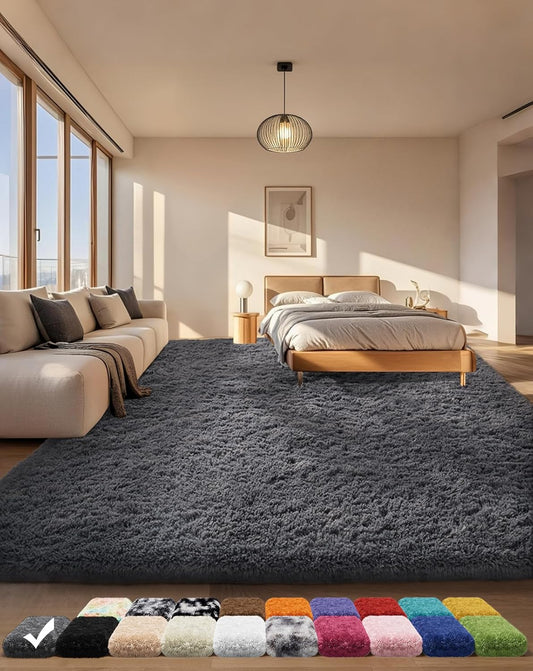 Ophanie Area Rugs for Bedroom Room, Grey Fluffy Fuzzy Shag Shaggy Soft Plush Carpet, 4x6 Indoor Floor Gray Rug for Kids Home Dorm Decor Aesthetic